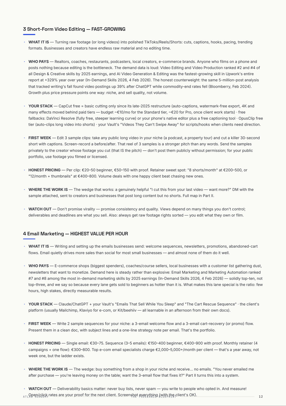 Inside The Freelance Blueprint — what each service pays and who buys it